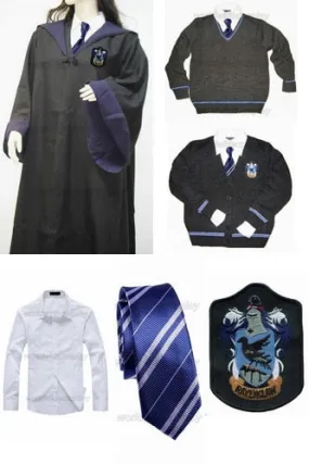 Free Shipping Harry Ravenclaw Cosplay Robe Cloak Pullover Sweater Cardigan Shirt Necktie Custom Made for Christmas