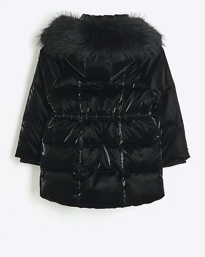 Girls black padded high shine coat