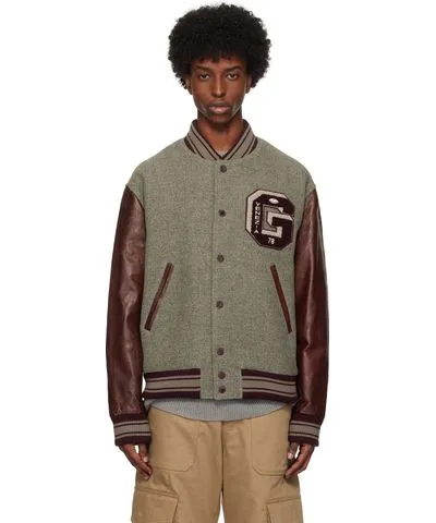 Golden Goose Gray & Burgundy Melange Wool Bomber Jacket