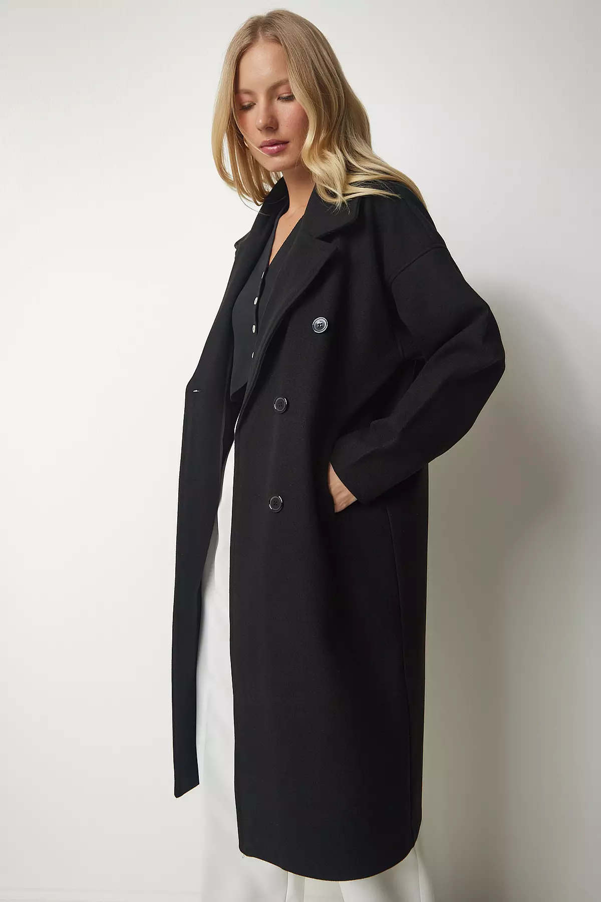 Happiness Istanbul Double Breasted Collar Long Coat