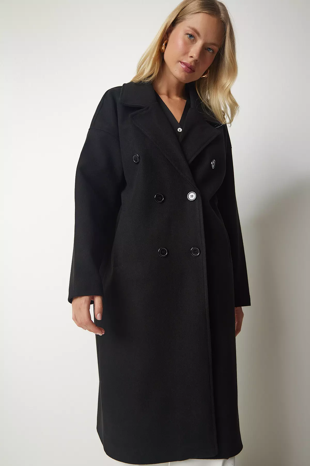 Happiness Istanbul Double Breasted Collar Long Coat