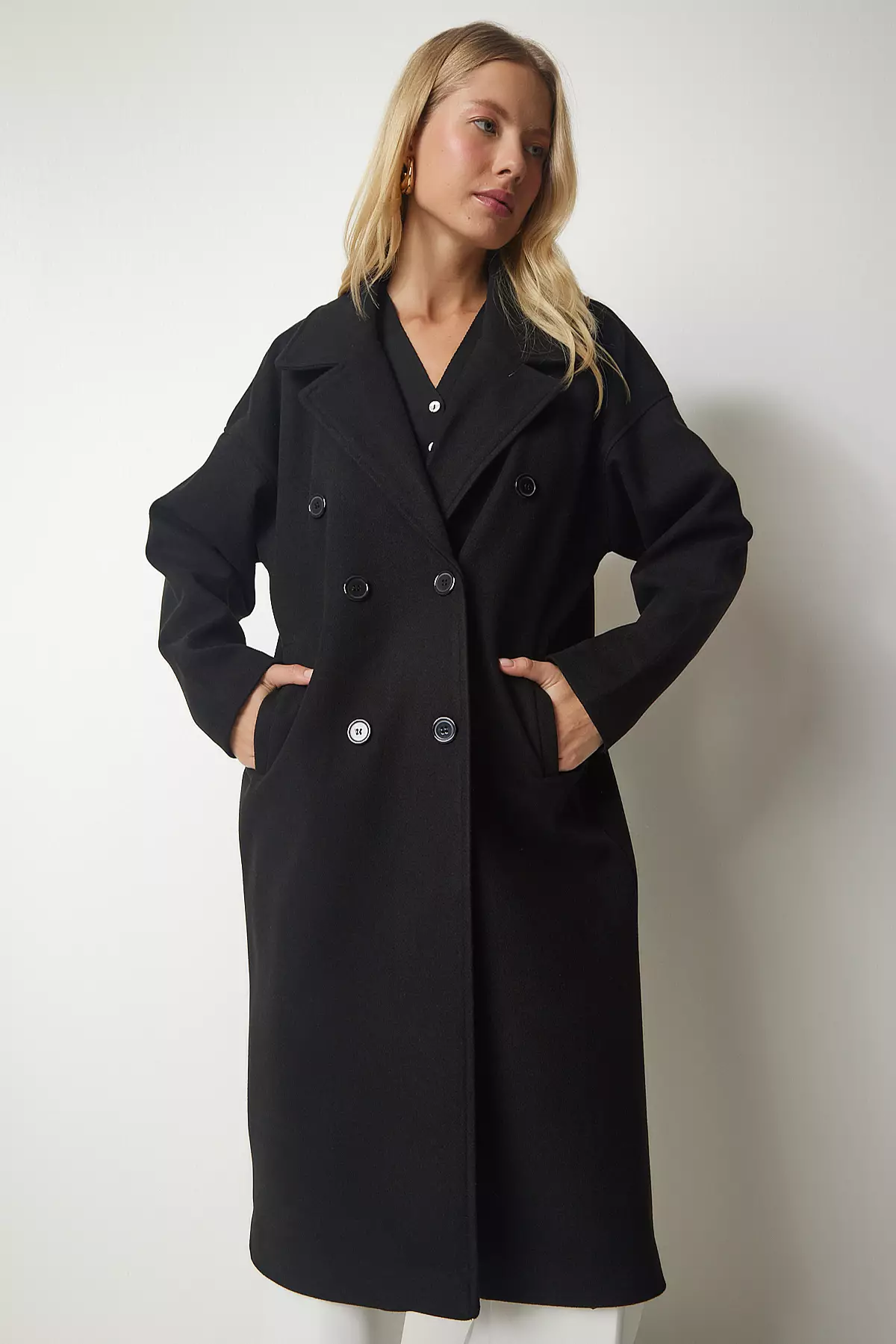 Happiness Istanbul Double Breasted Collar Long Coat