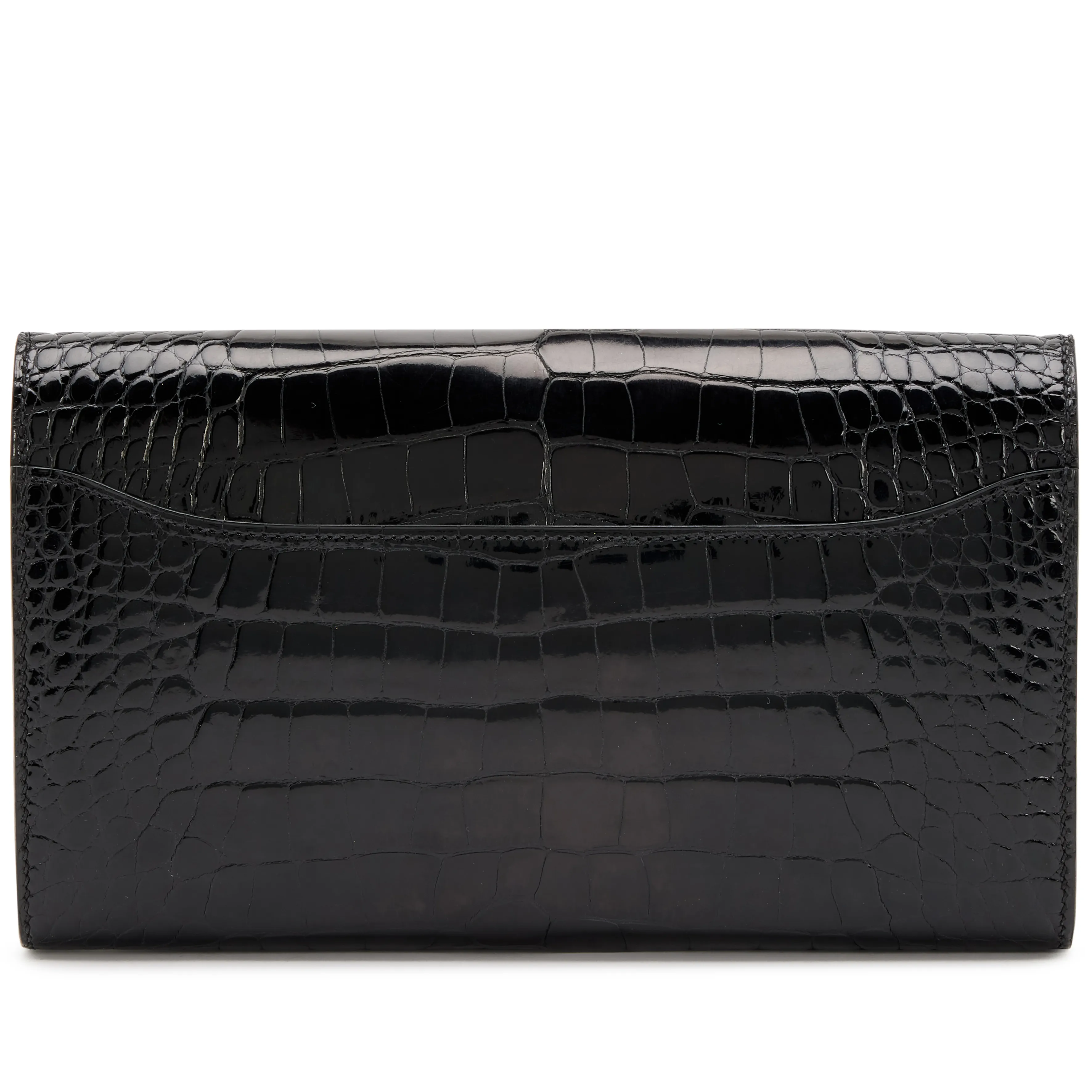 Hermès Black Porosus Crocodile and Cuivre Verso Constance Long Wallet Gold Hardware, 2017