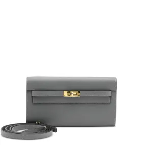 Hermès Gris Meyer Evercolor Kelly-To-Go Wallet Gold Hardware, 2023