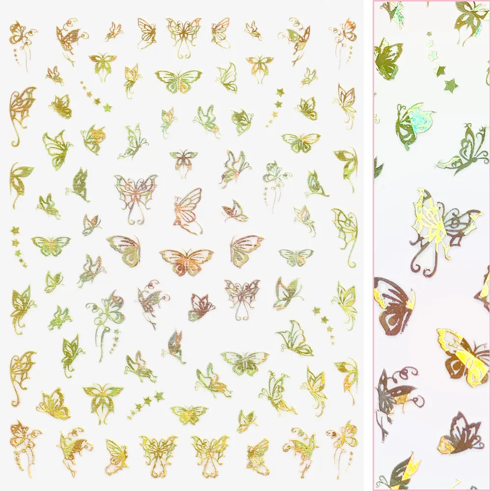 Holographic Butterfly Nail Art Sticker / Starry / Gold