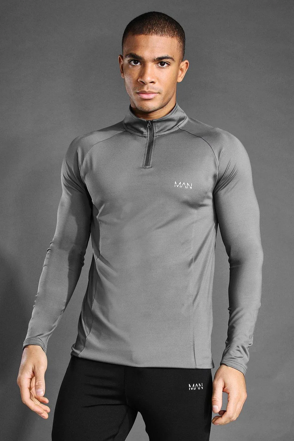 Hoodies & Sweatshirts | Man Active Gym Raglan Slim Fit 1/4 Funnel Top | boohooMAN