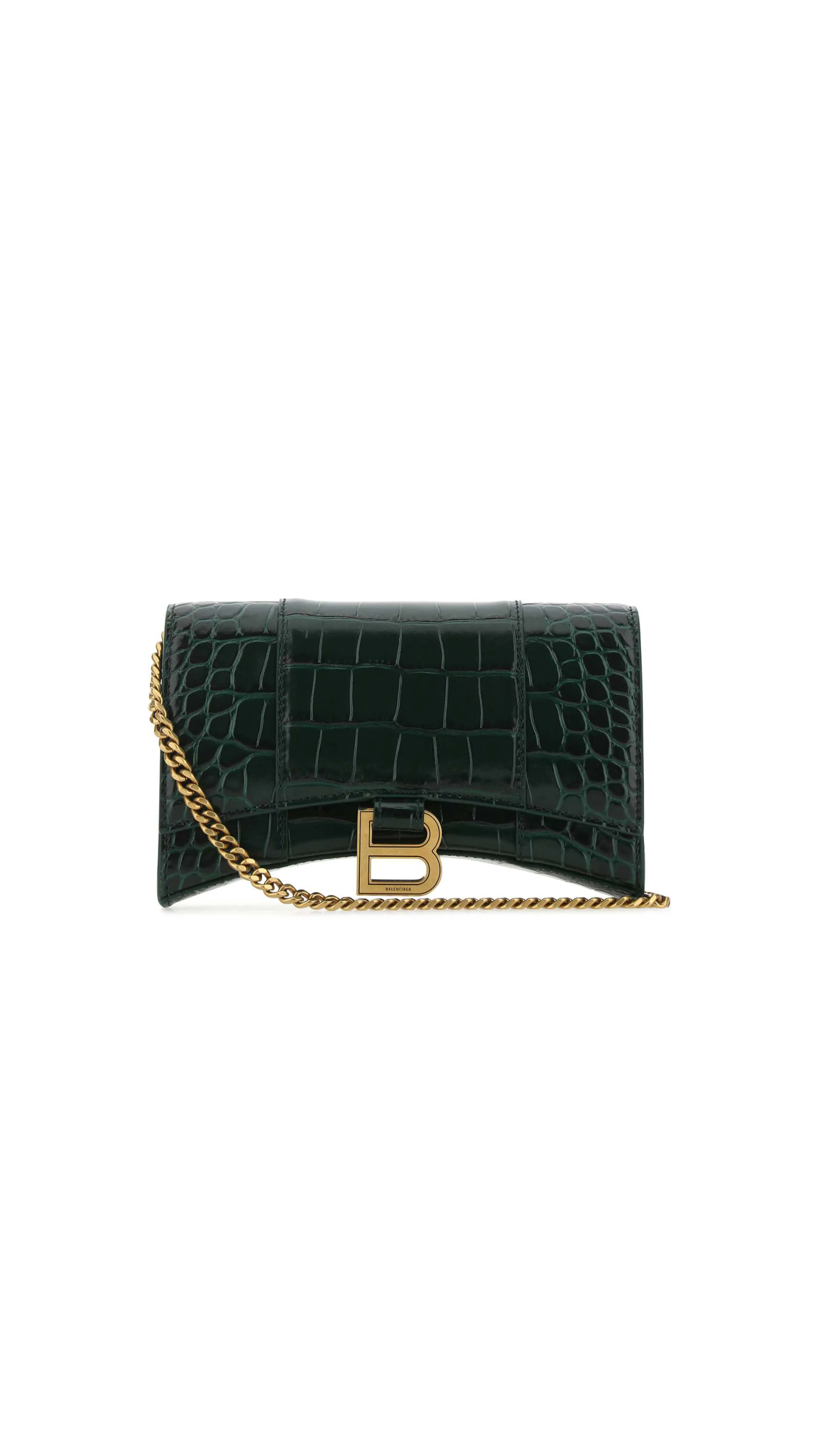 Hourglass Wallet On Chain Crocodile Embossed - Dark Green