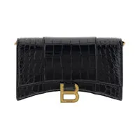 Hourglass Wallet with Chain Crocodile Embossed - Black