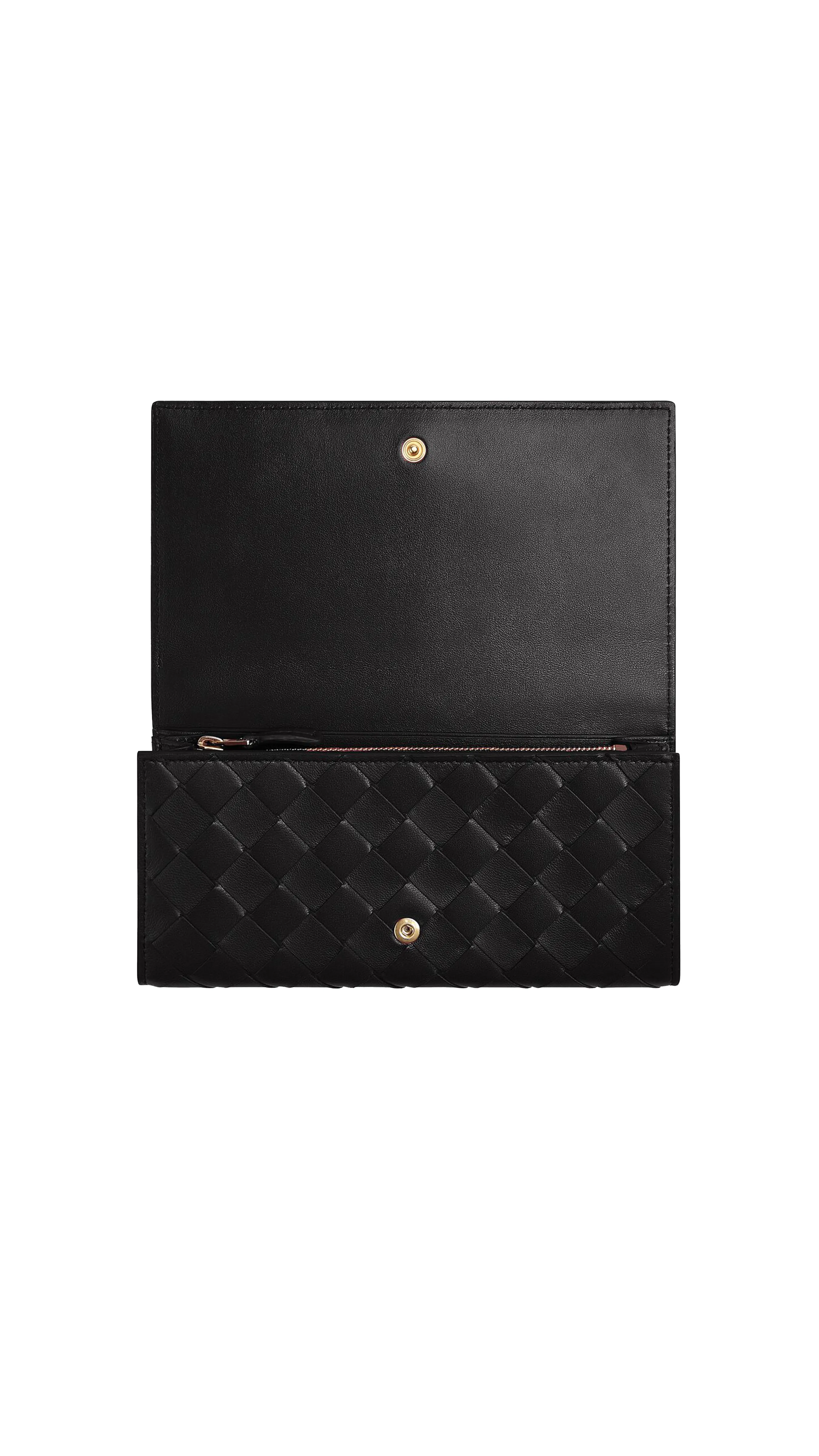 Intrecciato Large Flap Wallet - Black