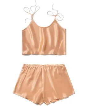 Isla Day Women's Rose Gold Knot Tonight Silk Cami And Shorts Set