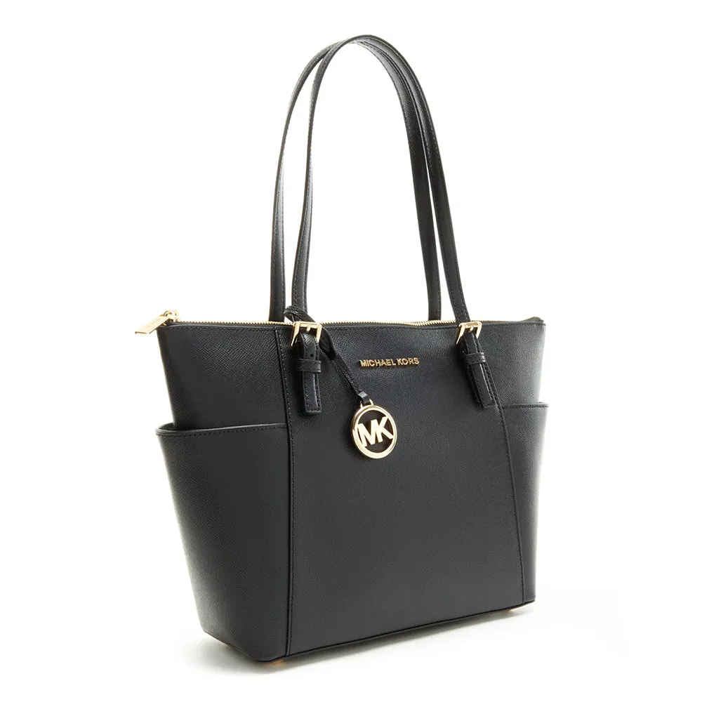 Jet Set Top-Zip Saffiano Leather Tote in Black - Medium