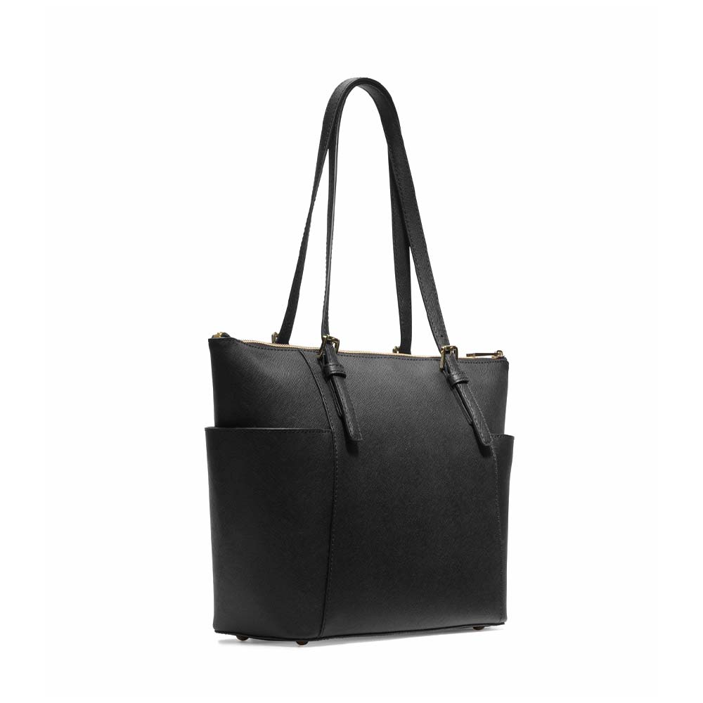 Jet Set Top-Zip Saffiano Leather Tote in Black - Medium