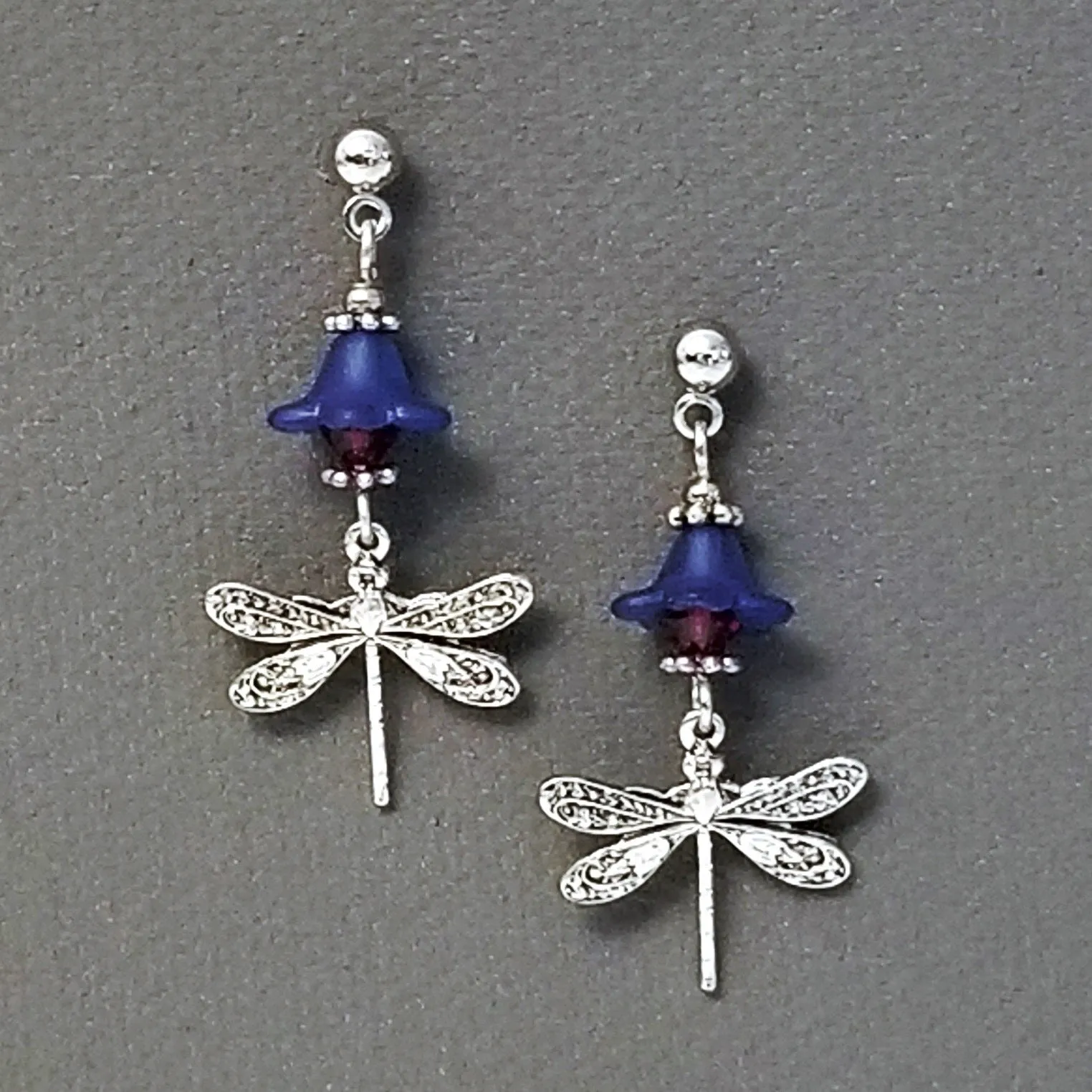 Jewelry Making Kit, Brass Dragonfly Earrings with Lucite Bell Flowers and Crystal Beads, Choose 5 Pairs, #394