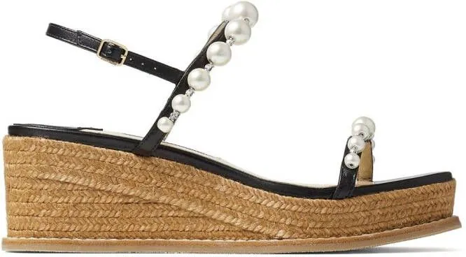 Jimmy Choo Amatuus pearl-embellished 60mm wedge sandals Black