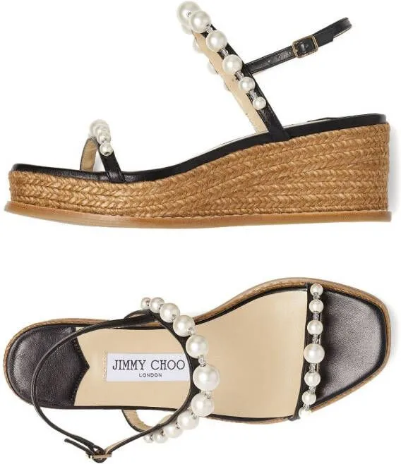 Jimmy Choo Amatuus pearl-embellished 60mm wedge sandals Black