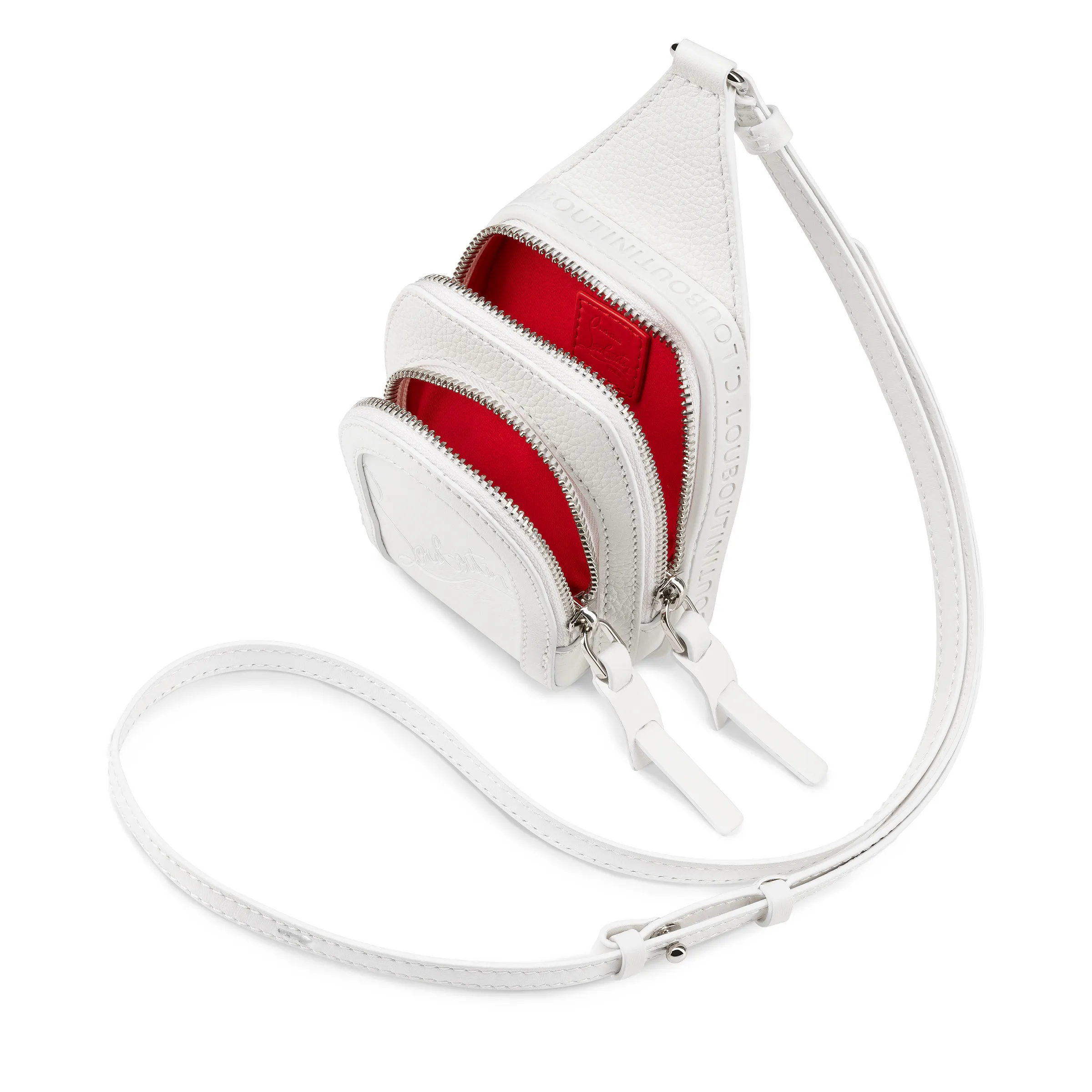 Loubifunk mini Crossbody bag - Grained calf leather and smooth calf leather - White