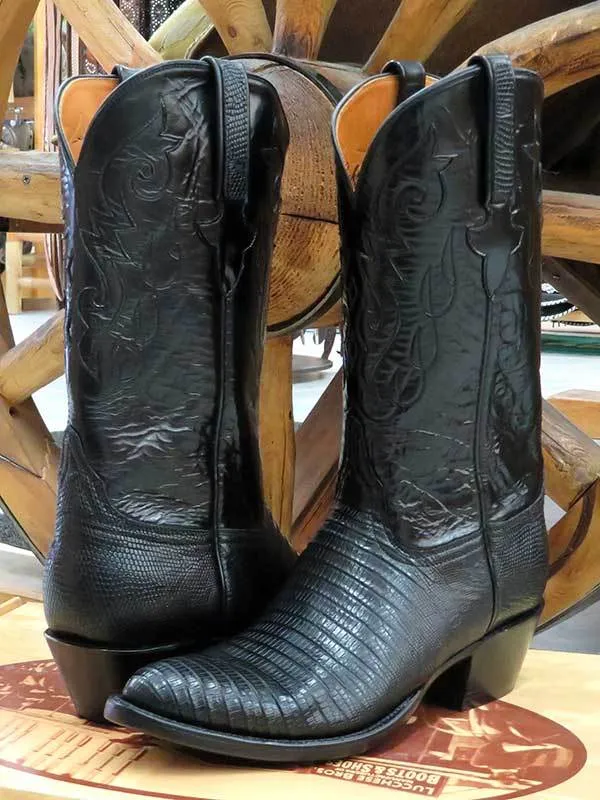 Lucchese G9030.24 Mens Classics Lizard Handmade Cowboy Boots Black