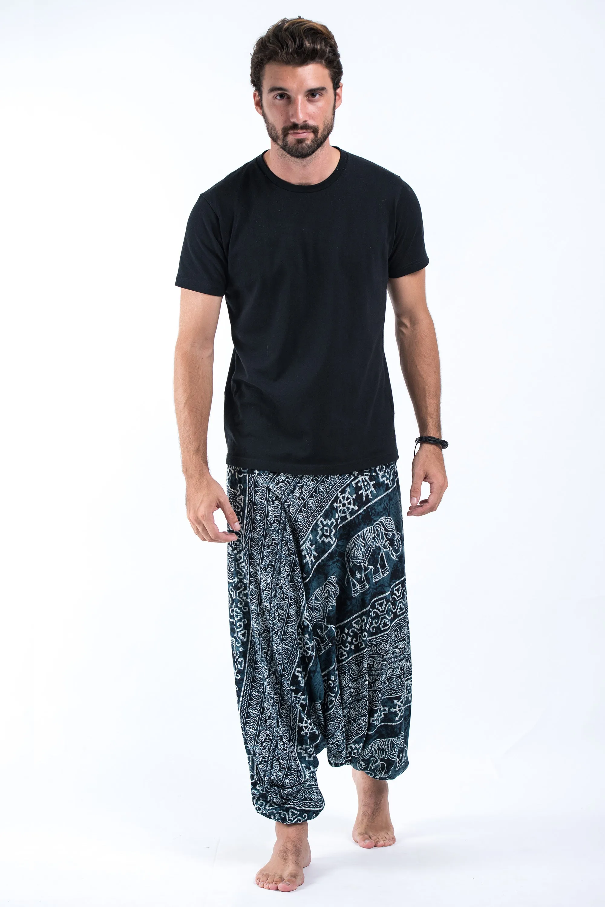 Marble Elephant Drop Crotch Men's Elephant Pants in Black