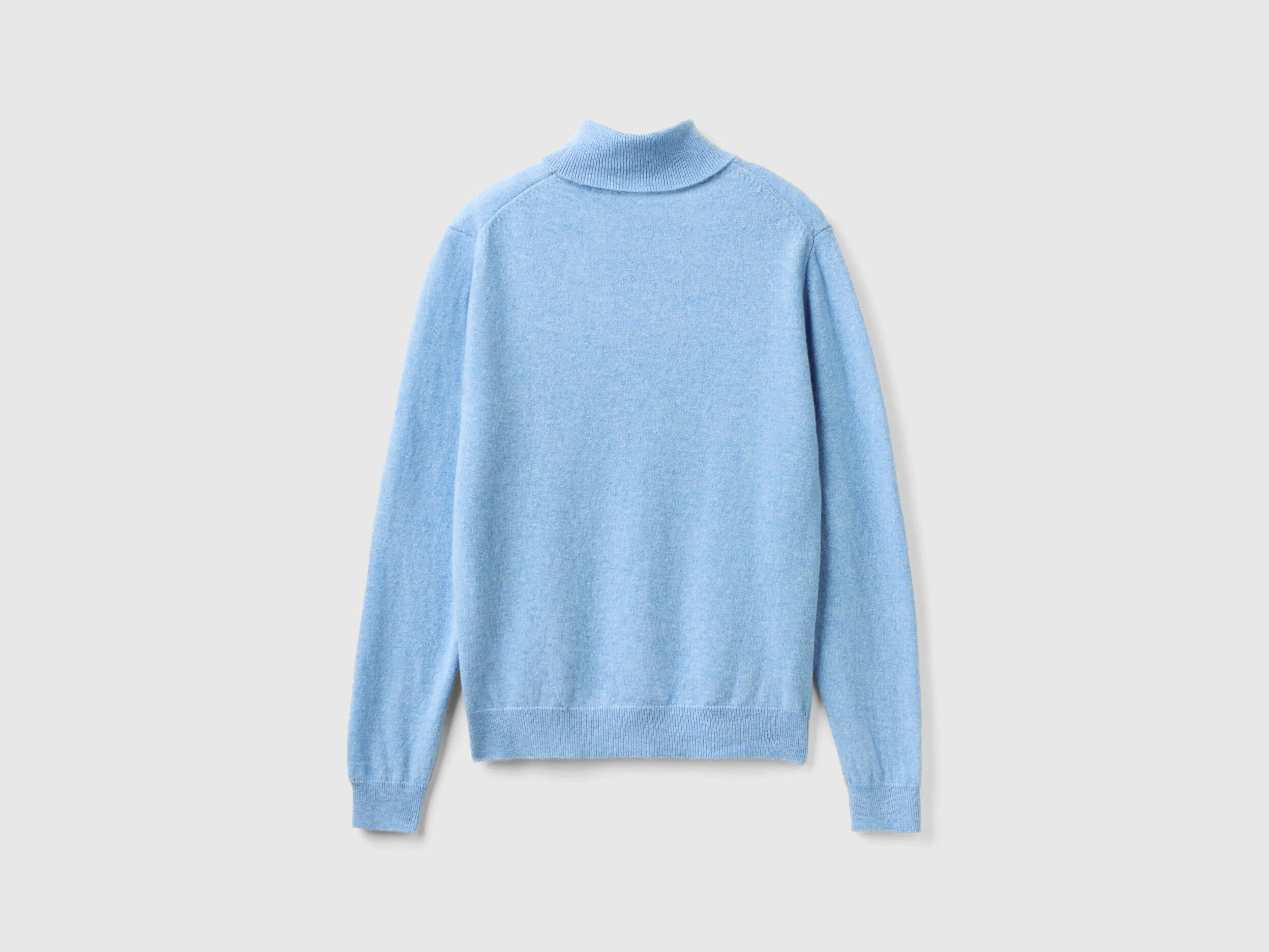 Marl sky blue turtleneck sweater in pure Merino wool - Light Blue | Benetton