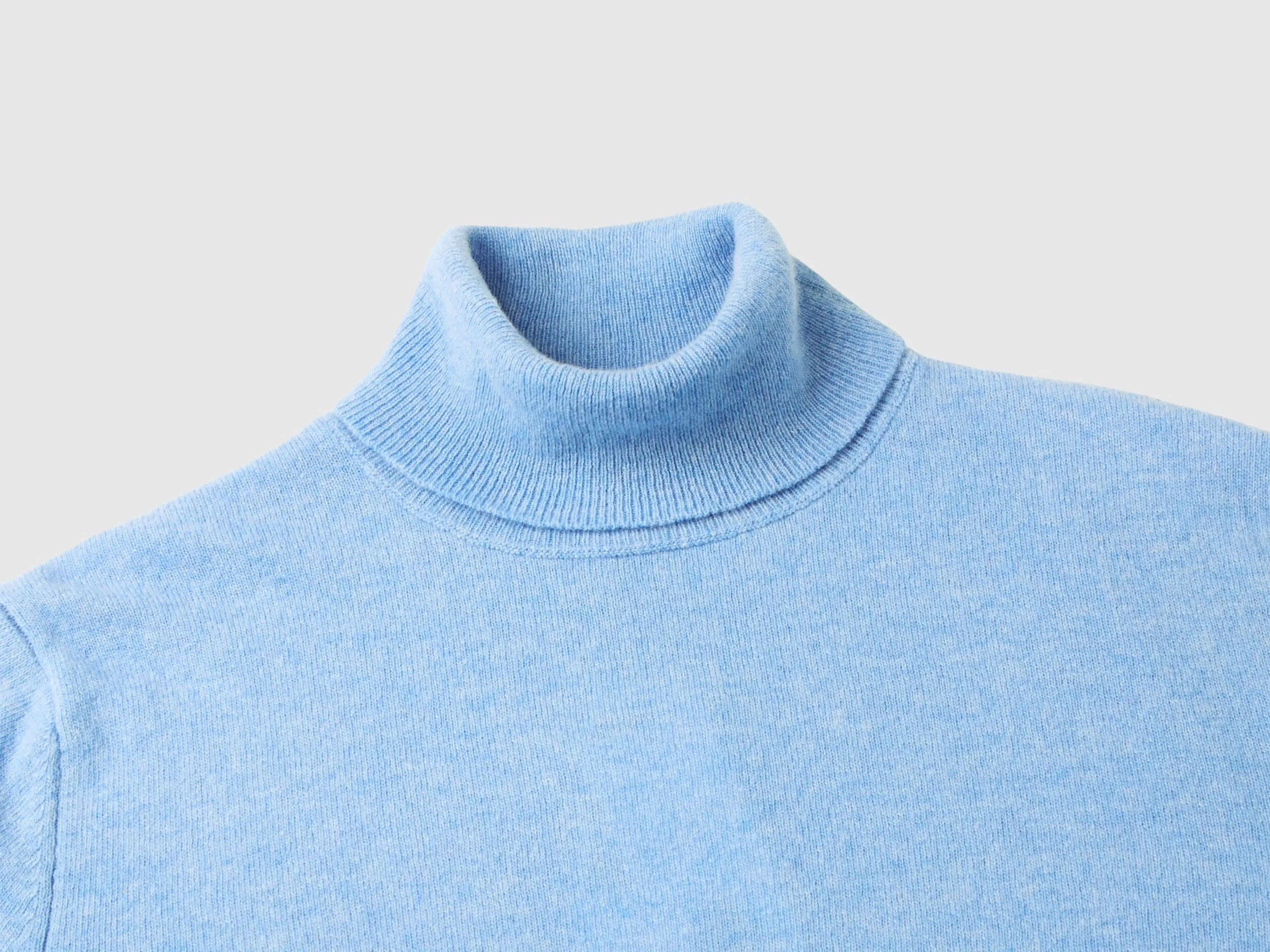 Marl sky blue turtleneck sweater in pure Merino wool - Light Blue | Benetton