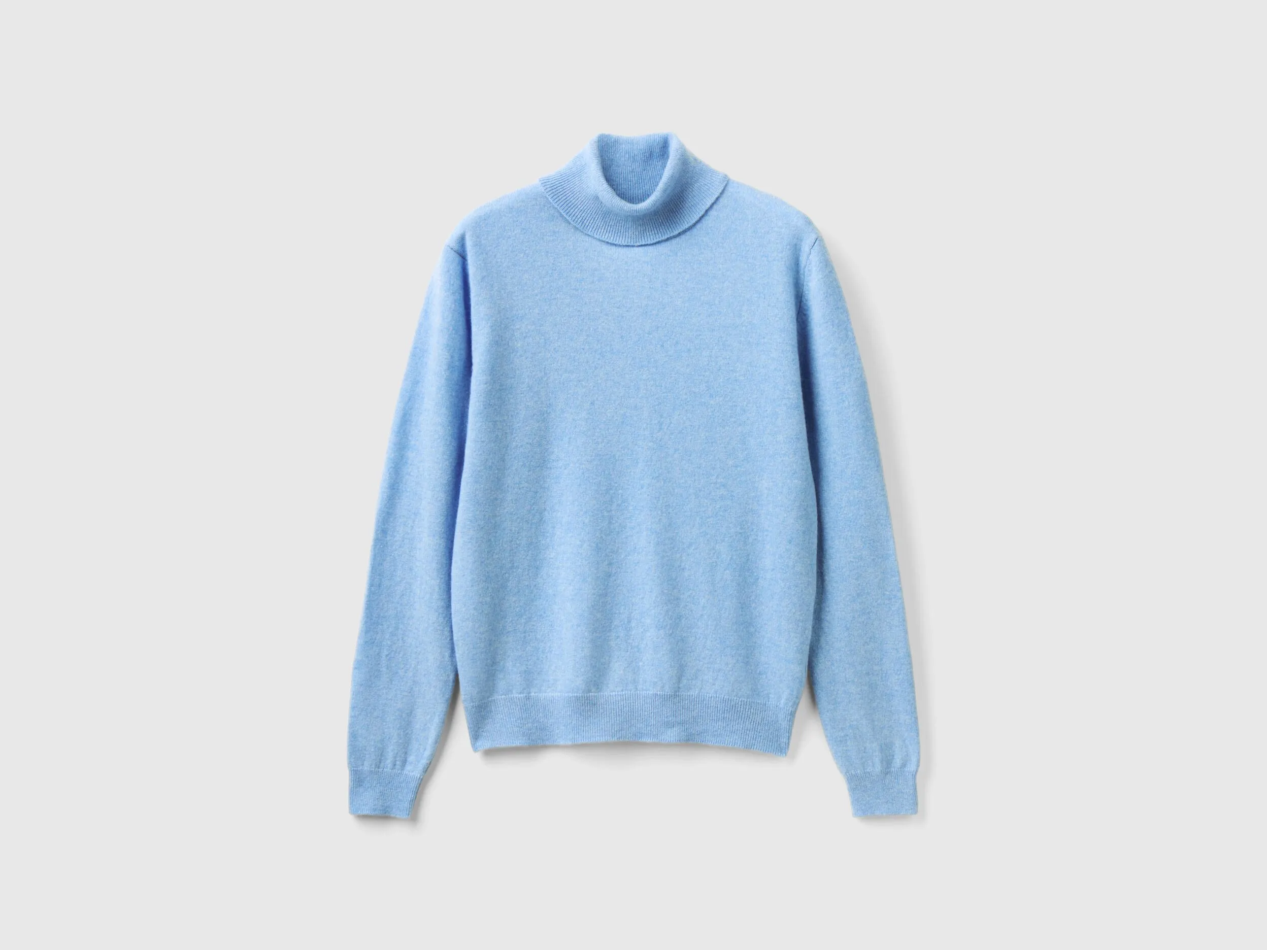 Marl sky blue turtleneck sweater in pure Merino wool - Light Blue | Benetton