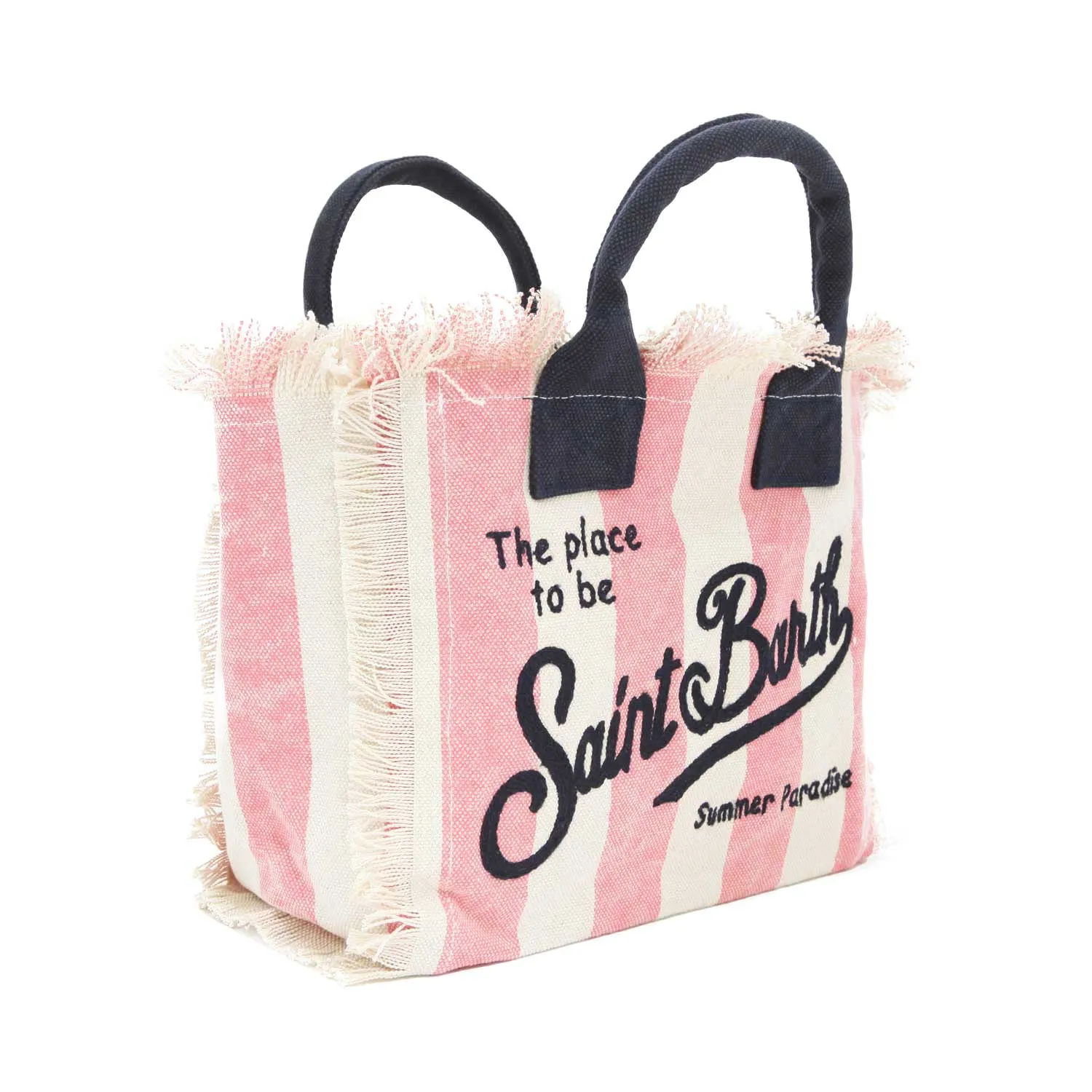 Mc2 Saint Barth White And Pink Striped Colette Handbag