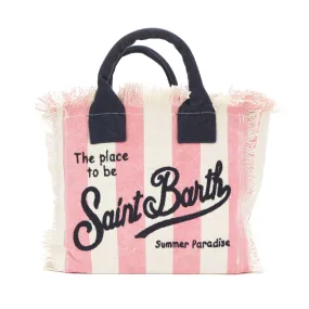 Mc2 Saint Barth White And Pink Striped Colette Handbag