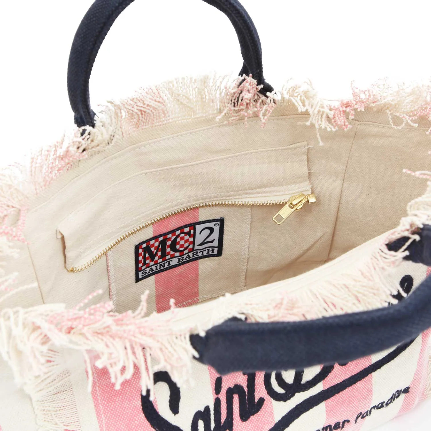 Mc2 Saint Barth White And Pink Striped Colette Handbag