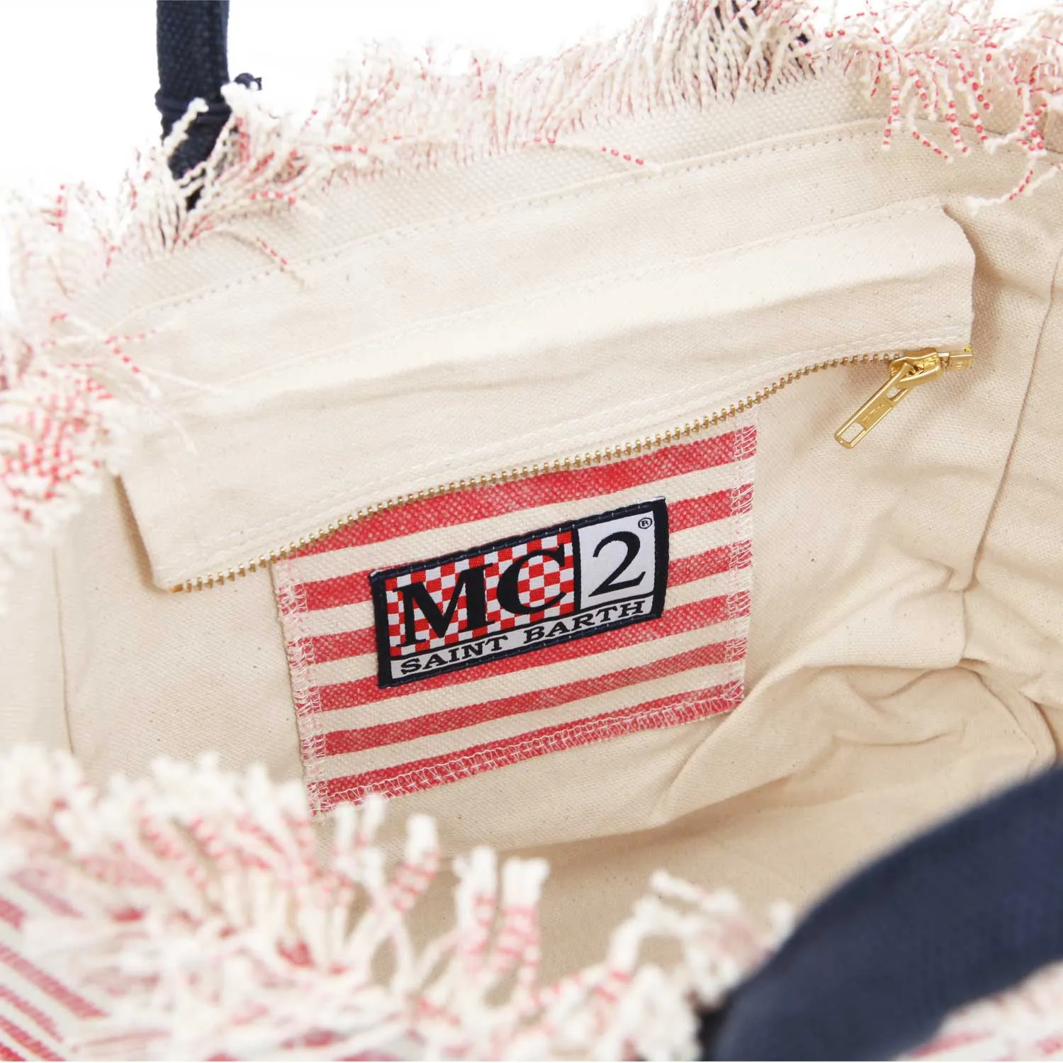 Mc2 Saint Barth White And Red Striped Colette Handbag