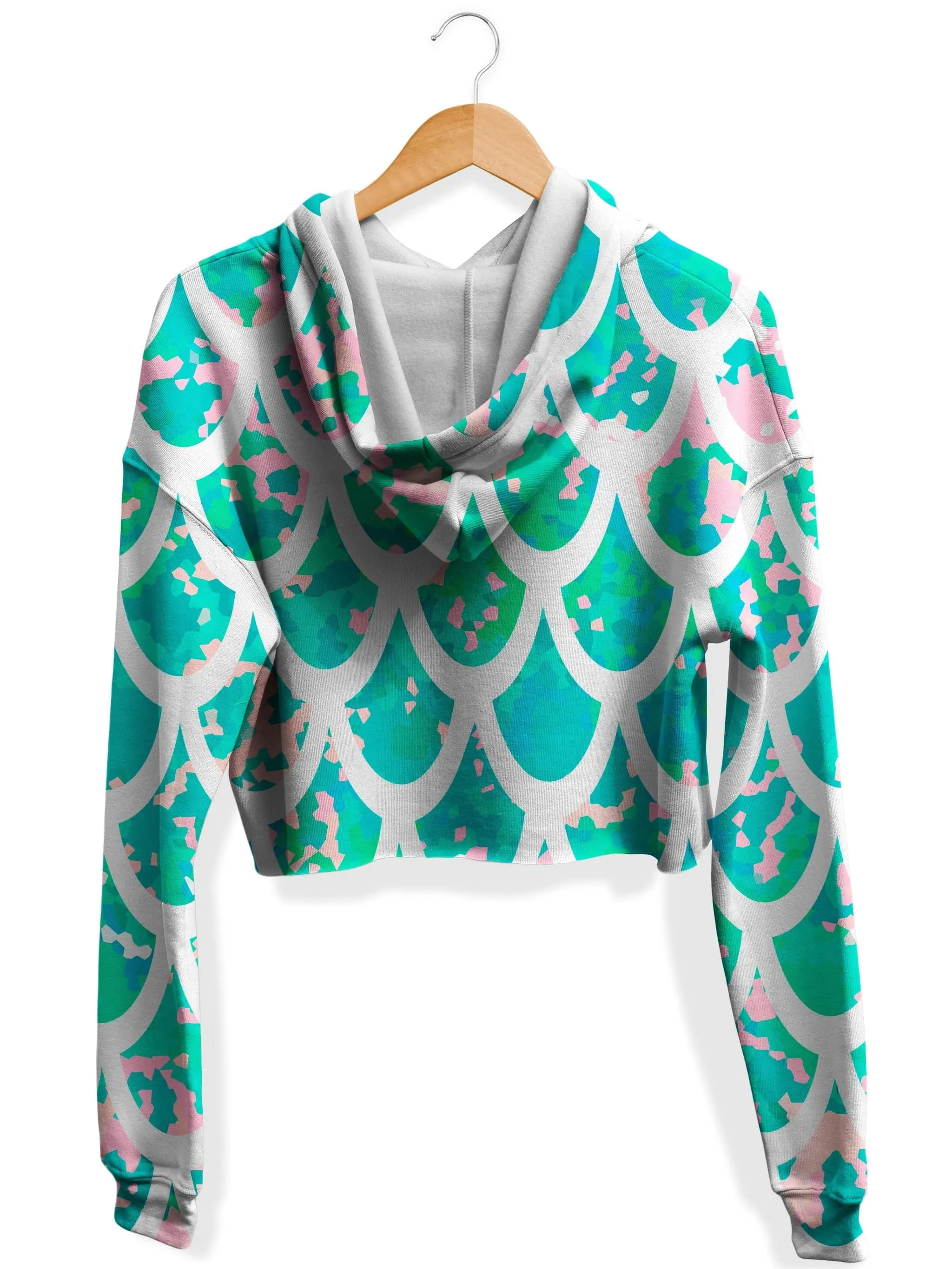 Mermaid Scales White Fleece Crop Hoodie