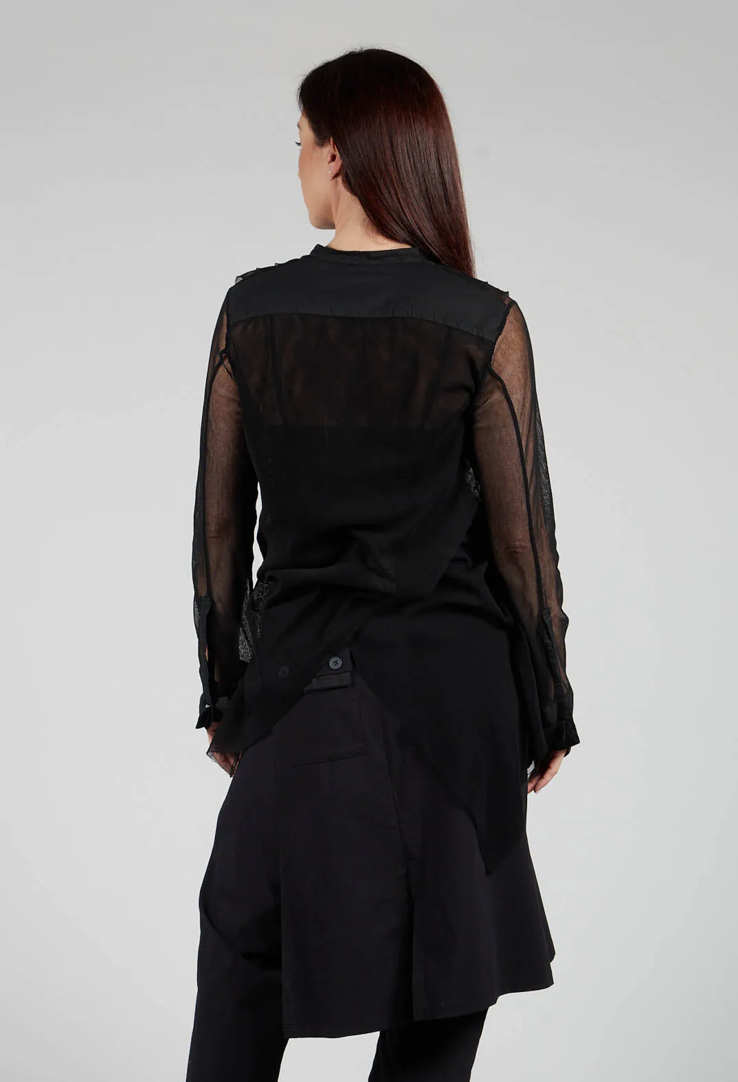 Mesh Asymmetric Blouse in Black