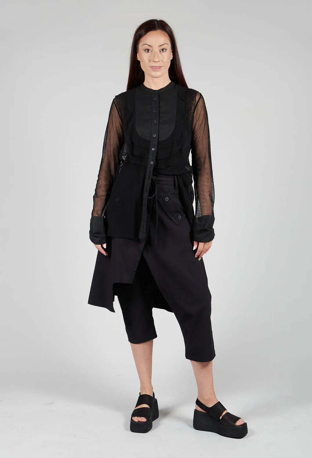 Mesh Asymmetric Blouse in Black