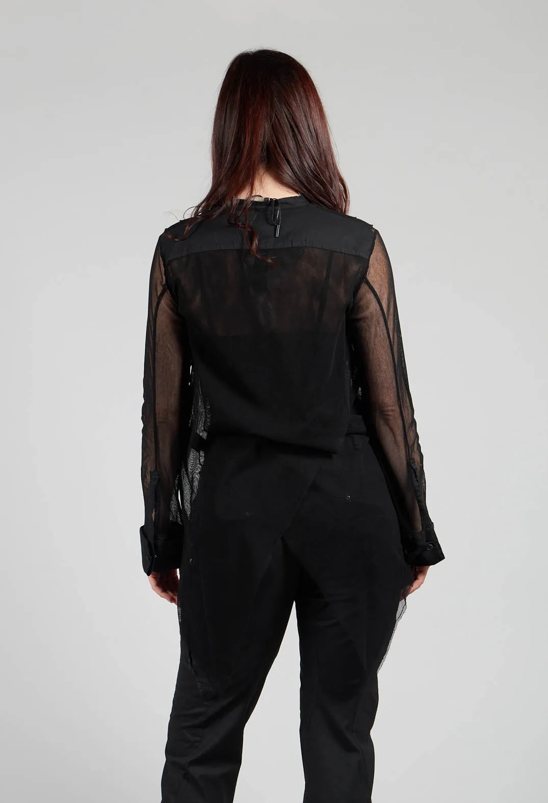 Mesh Asymmetric Blouse in Black