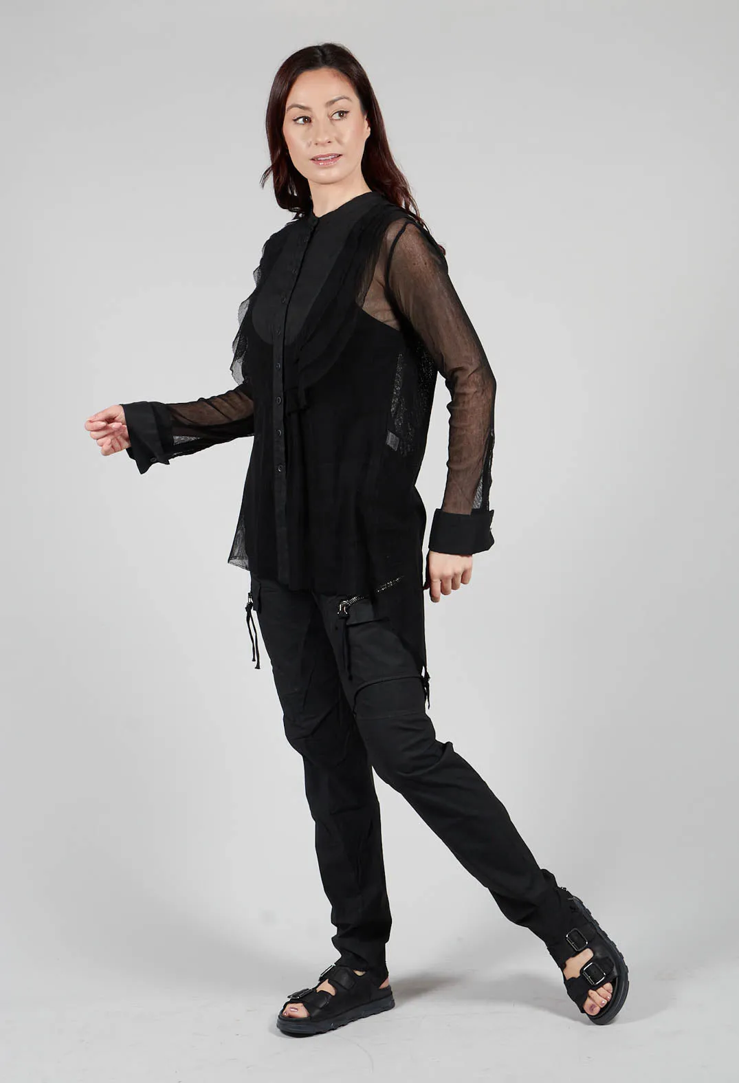 Mesh Asymmetric Blouse in Black