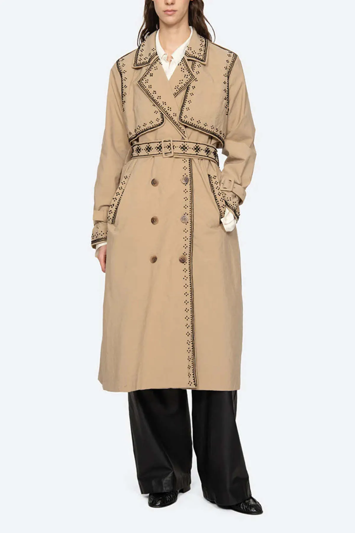 Mille Embroidery Trench Coat - Shade Khaki