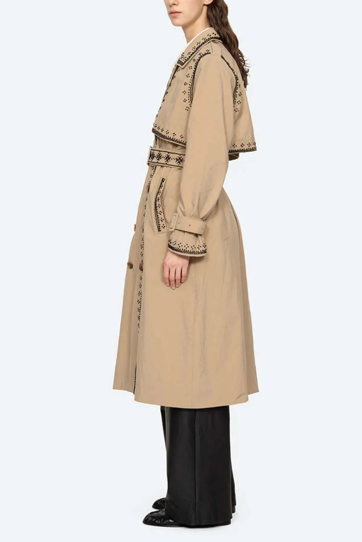 Mille Embroidery Trench Coat - Shade Khaki