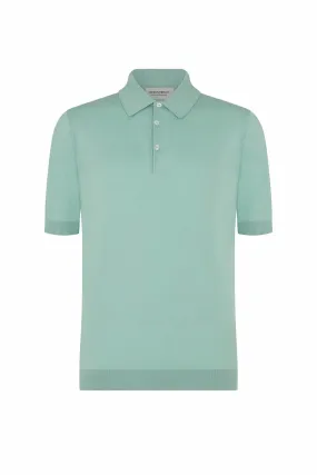 Mint Green Merino/Cotton Short Sleeve Polo Neck Knitwear