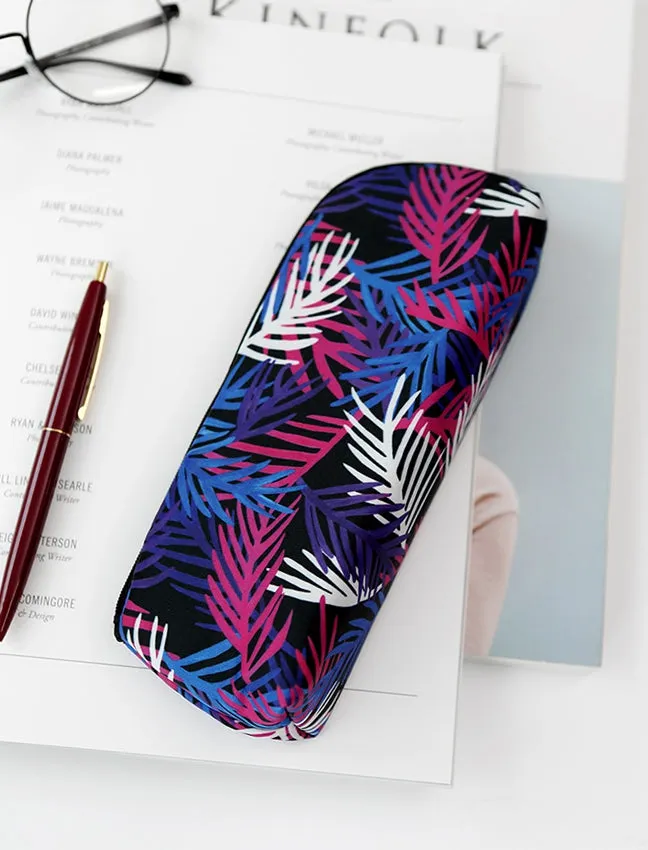 Multi-colored Black Purple Blue Tropical Floral Flower Graphic Pencil Cases Stationery Zipper School 19cm Office organizers cosm