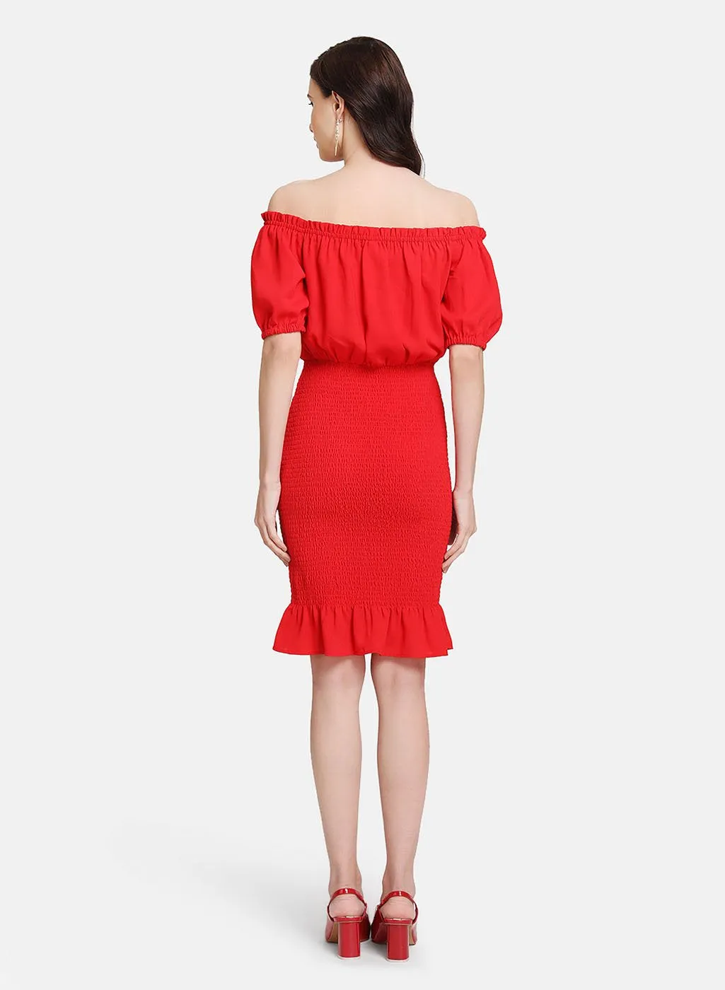 Off-Shoulder Midi Dress With Smocking