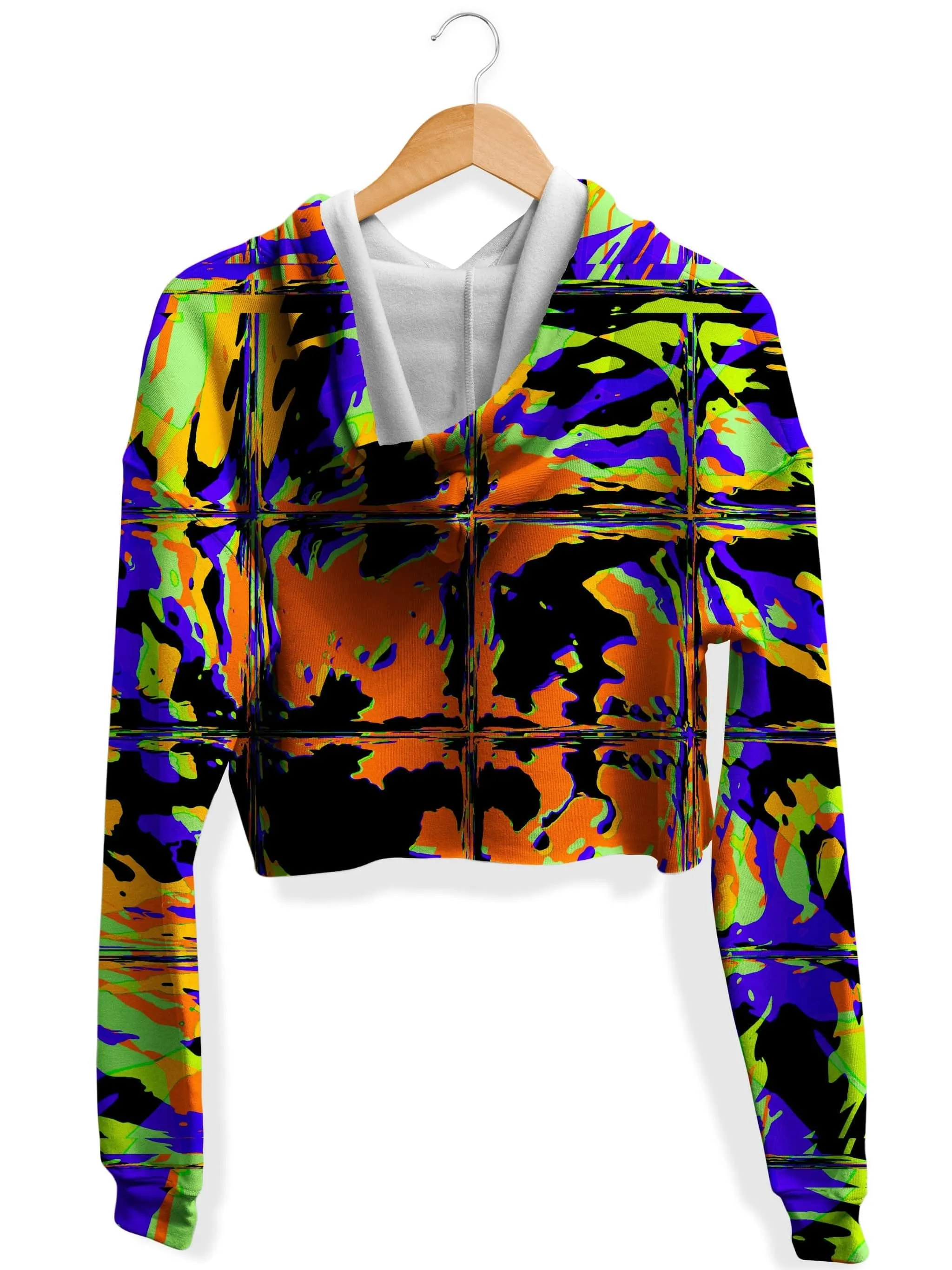 Orange Violet Rave Glitch Fleece Crop Hoodie