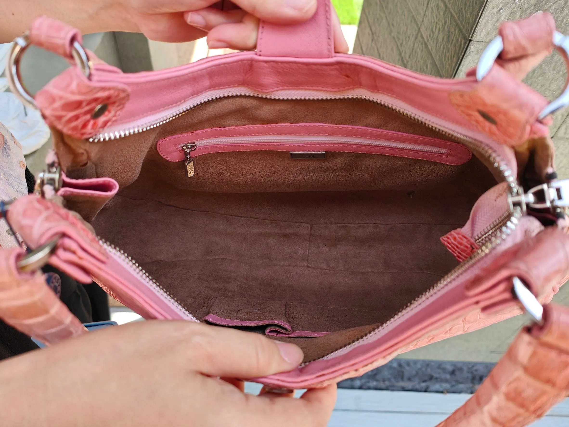 Pink Genuine Crocodile Skin Leather Women's Shoulder Bag