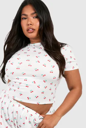 Plus Peached Cherry Print Short Sleeve Pj Top