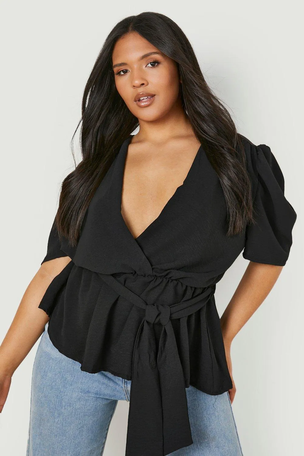 Plus Peplum Puff Sleeve Top