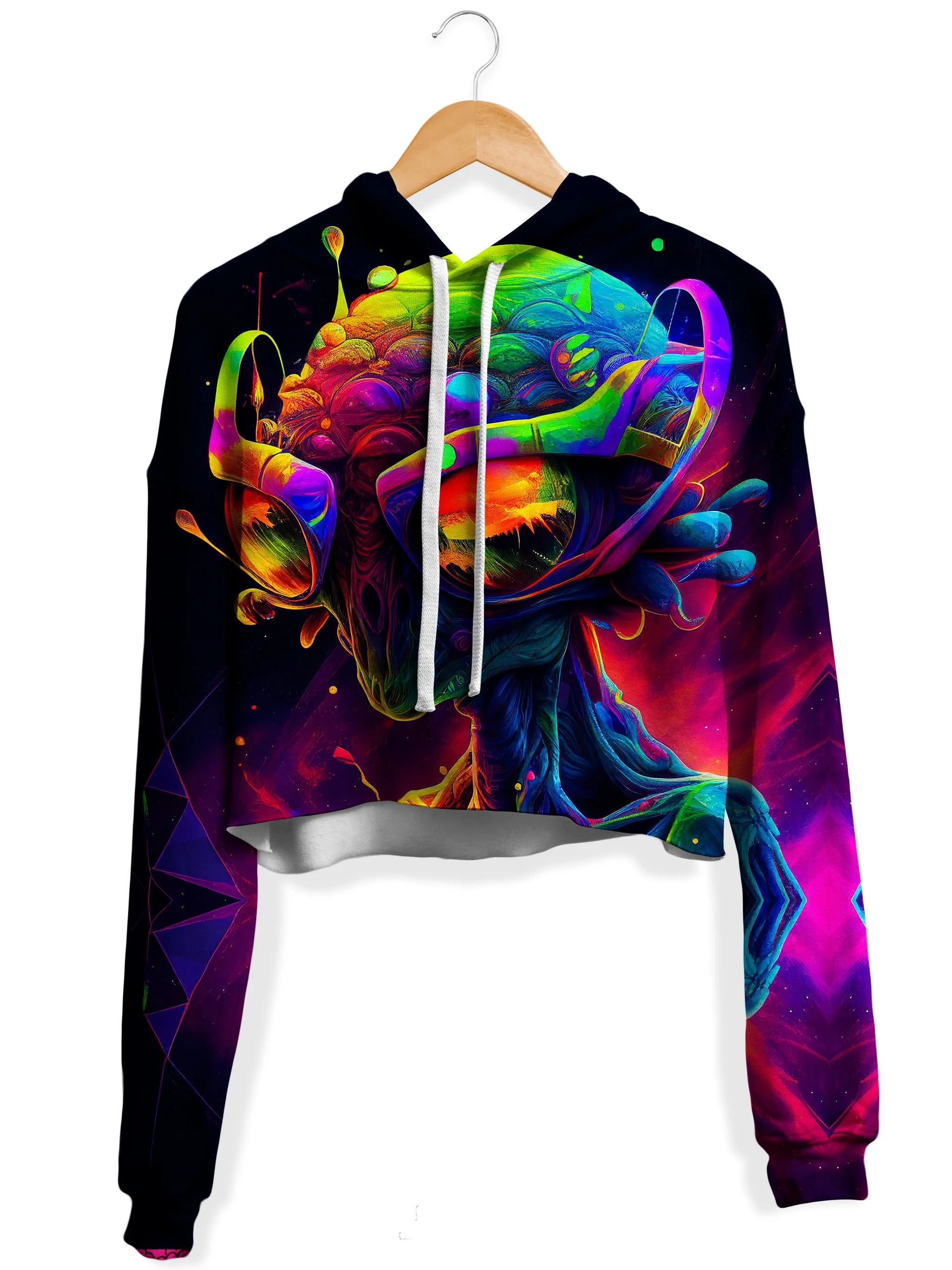 Psychedelic Alien Fleece Crop Hoodie