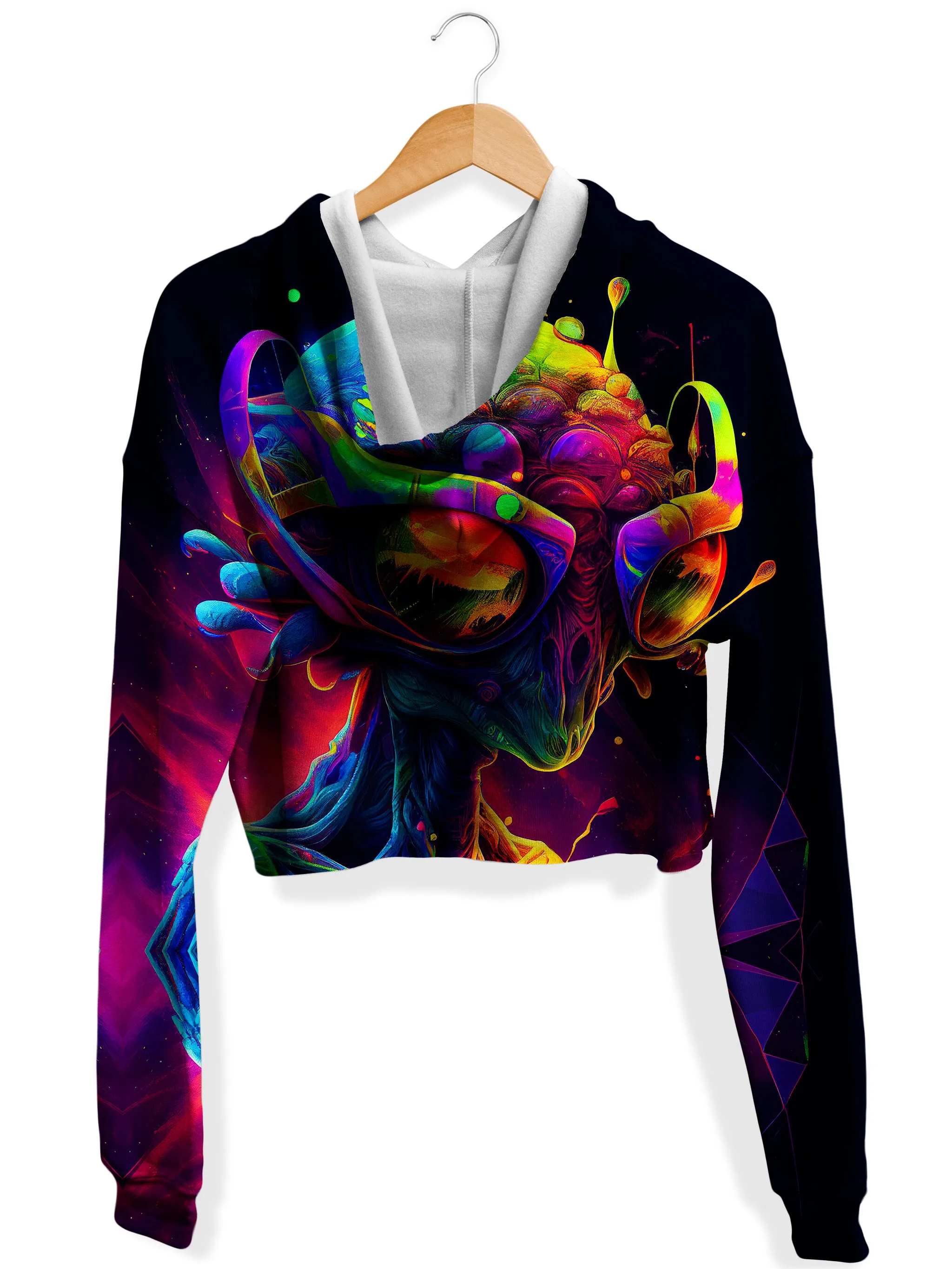 Psychedelic Alien Fleece Crop Hoodie