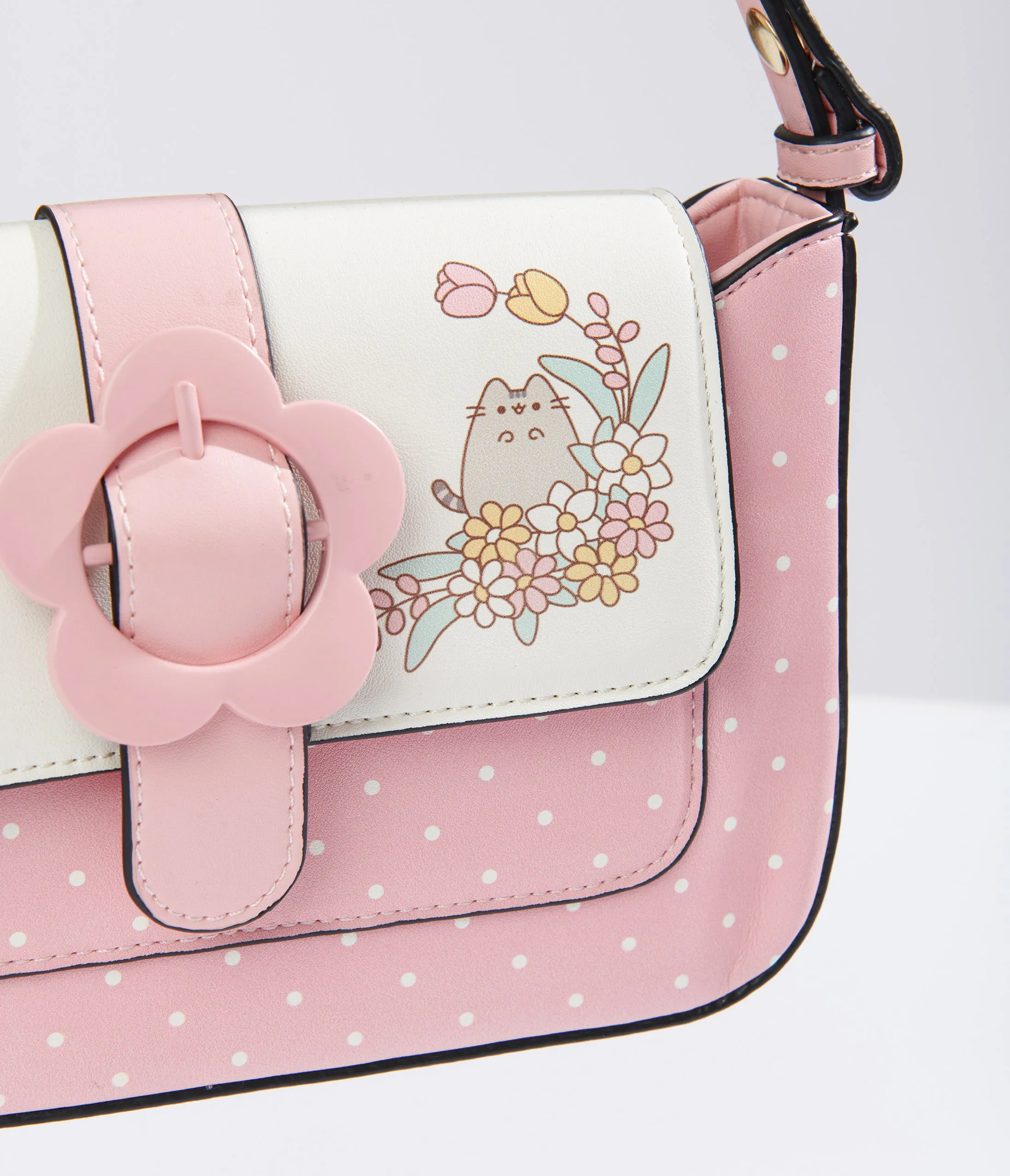 Pusheen x Unique Vintage Pink & White Polka Dot Pusheen Print Handbag