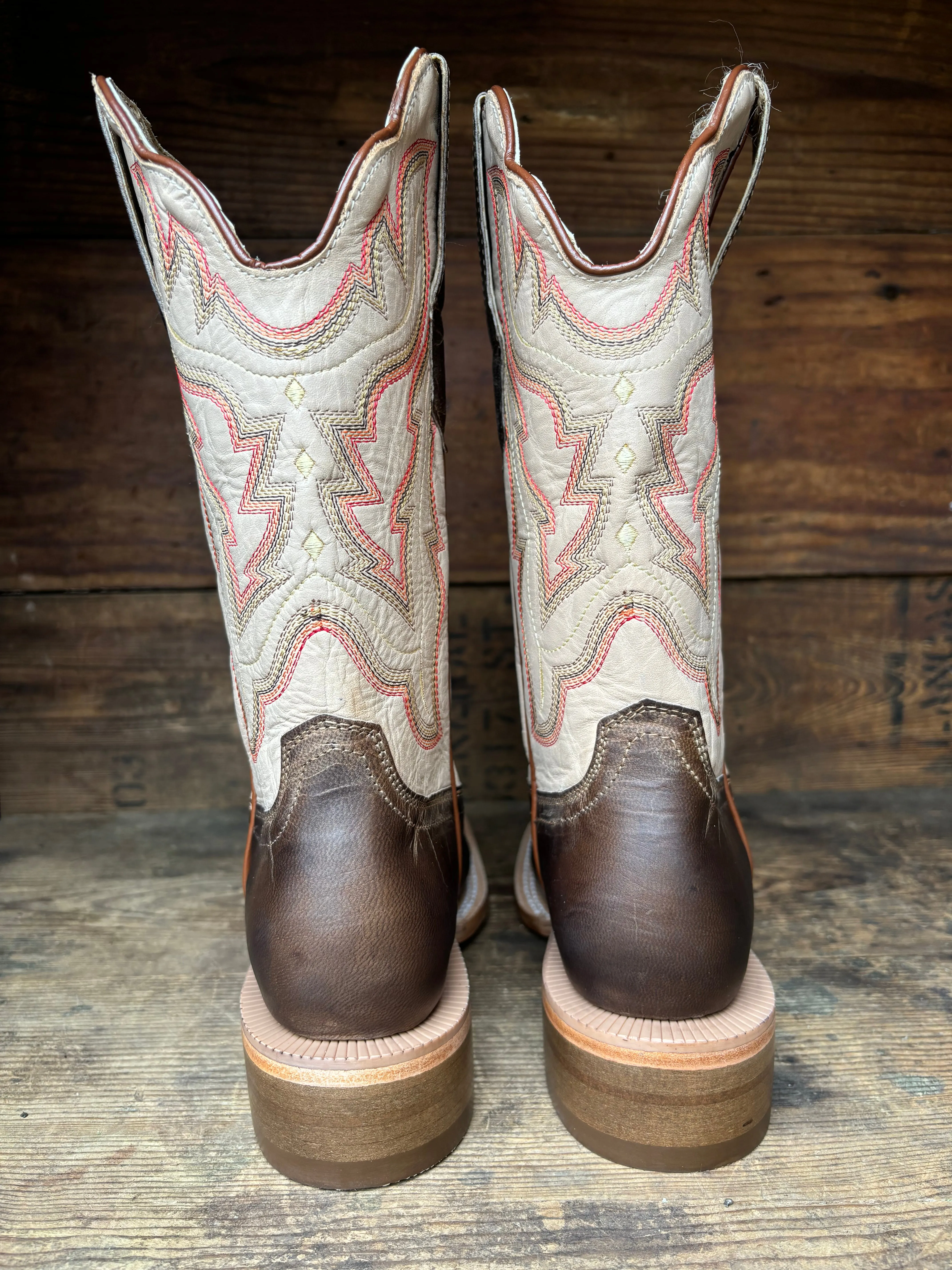 R. Watson Women's Ivory Cowhide & Mad Brown Goat Square Toe Cowgirl Boots WRL0006-2