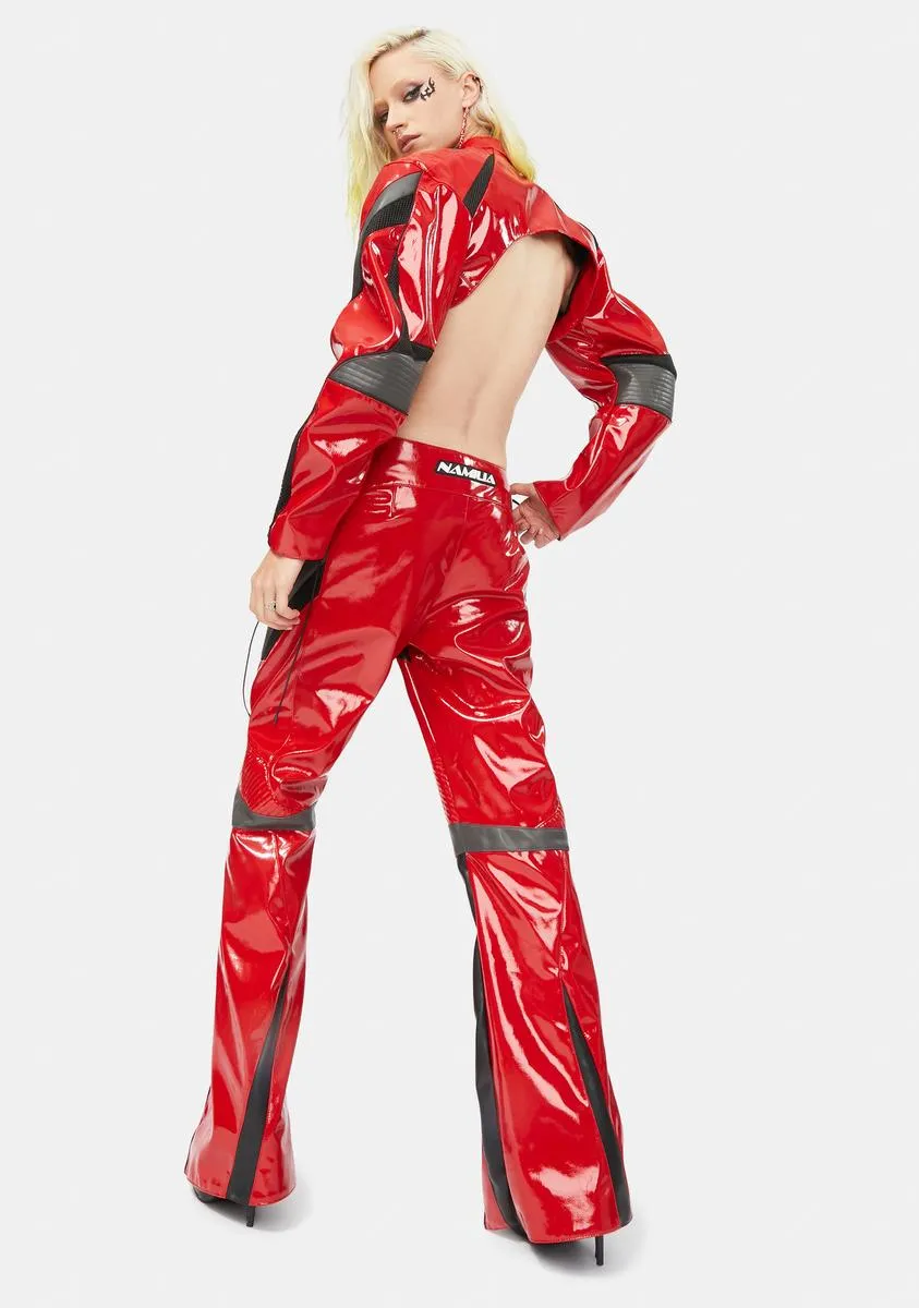 Red Patent Sneaker Moto Trousers-