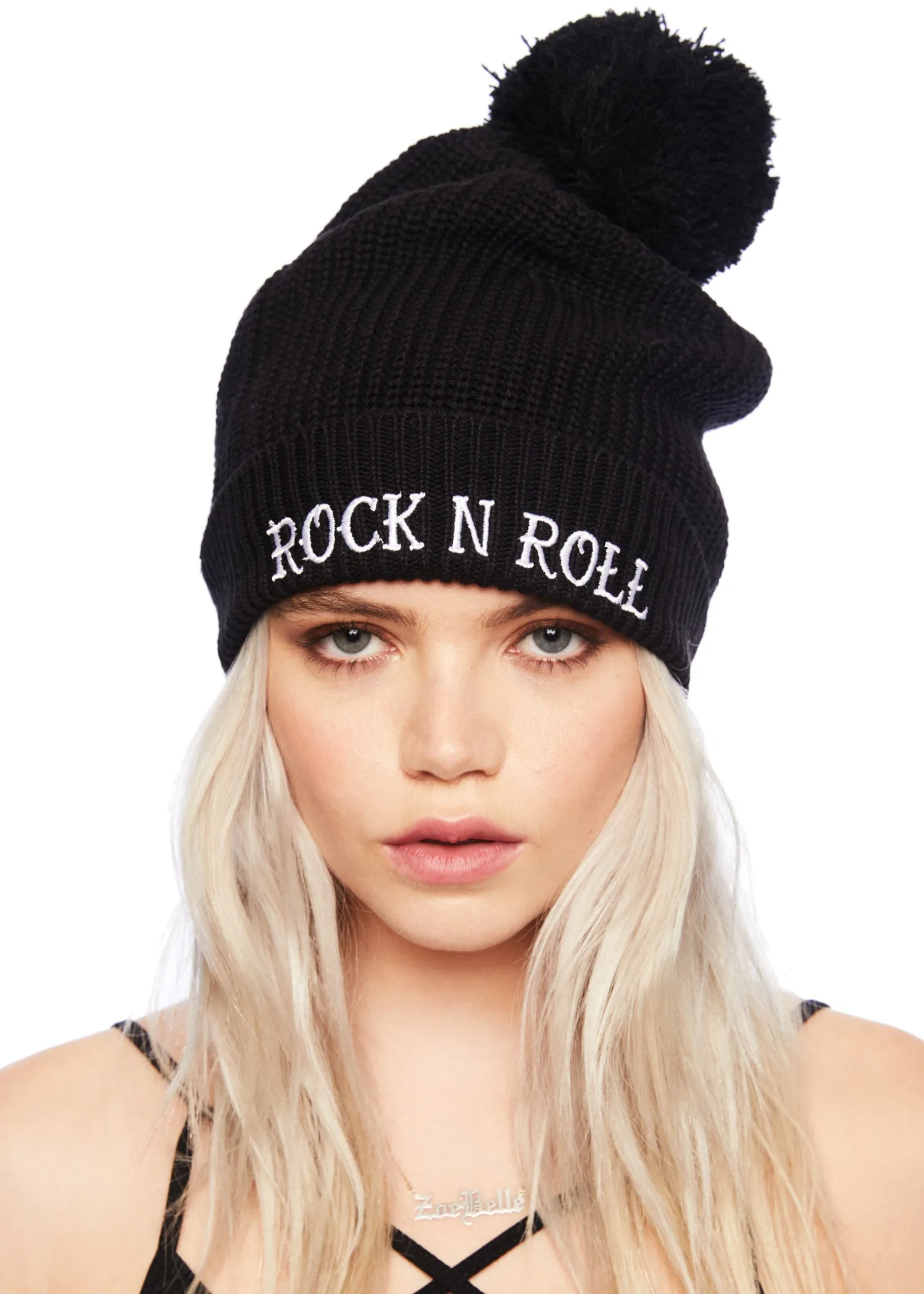 ROCK N ROLL Knit Beanie with Pom Pom