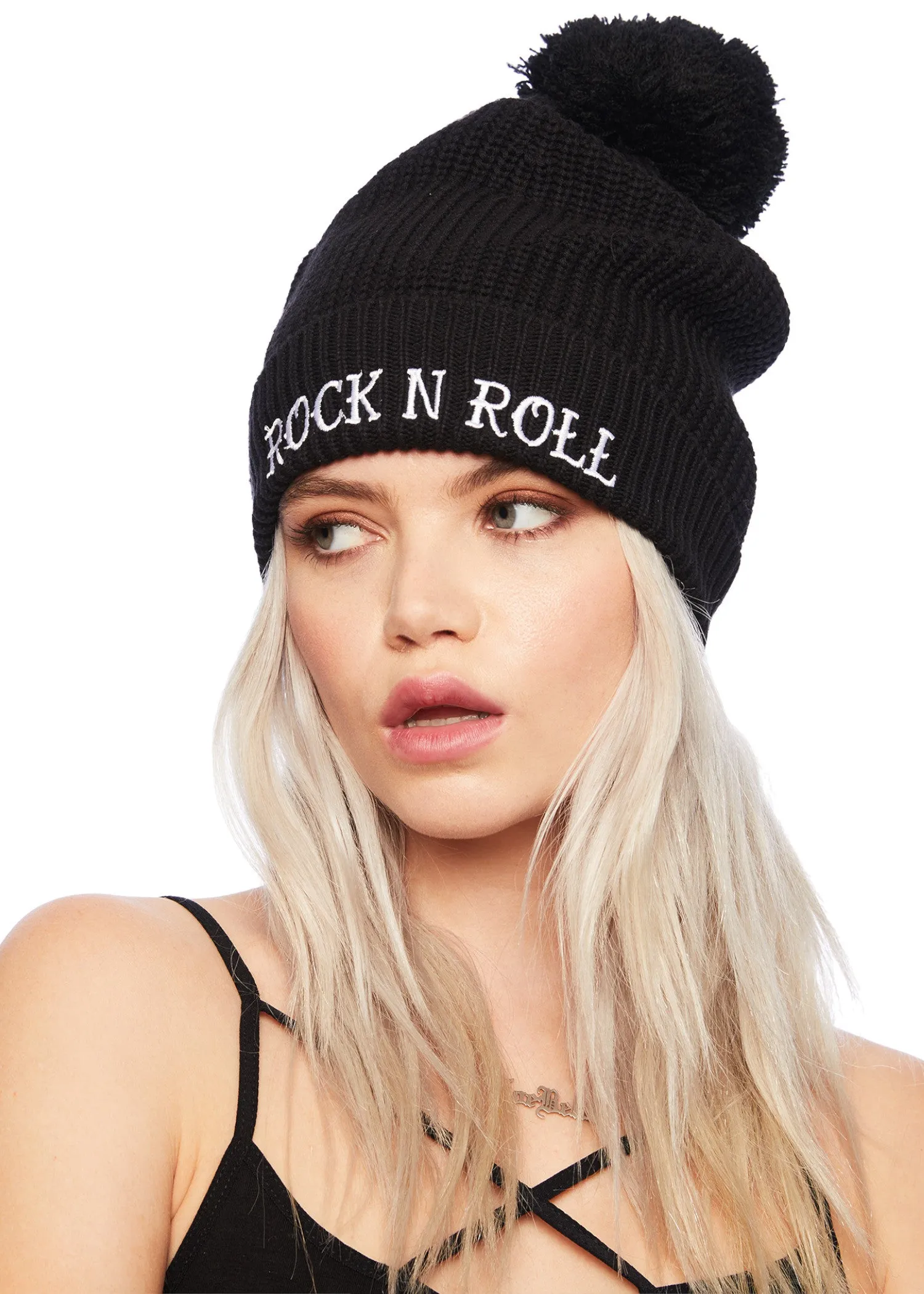 ROCK N ROLL Knit Beanie with Pom Pom